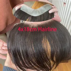 Pele fina Remy Cabelo Toupee para homens, peruca dianteira Natural PU Hairline, 100% pedaço de cabelo humano, cor marrom escuro, 6in