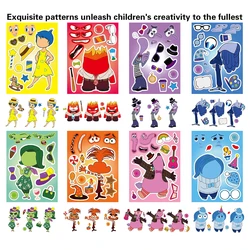 Disney-Cute Inside Out Puzzle Stickers para crianças, faça você mesmo, engraçado, faça um rosto, montar quebra-cabeças, brinquedo educativo, presentes, 2, 6, 12 folhas