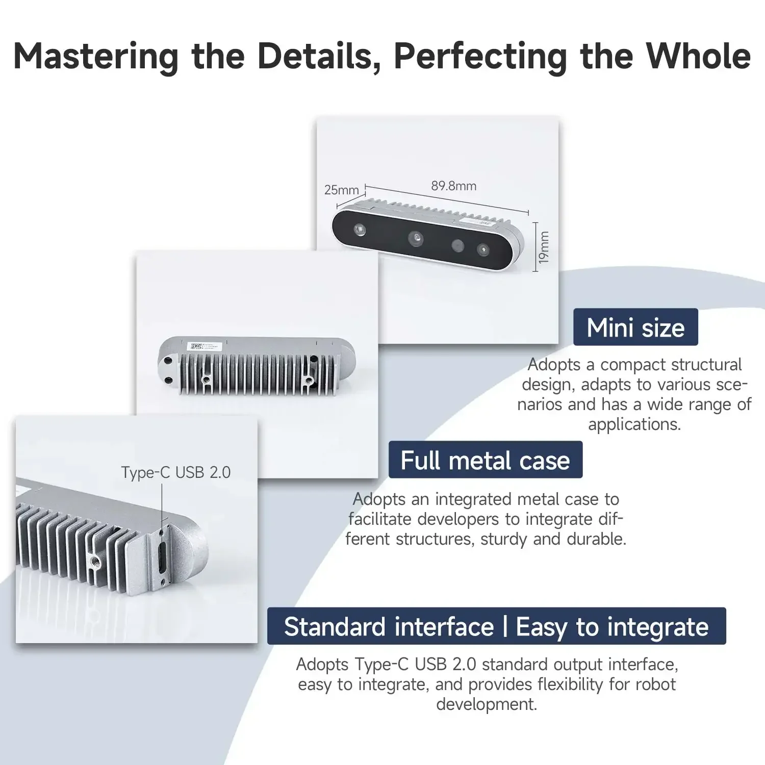 Nuwa-HP60C ROS RealSense Câmera de profundidade Módulo sensor de profundidade 3D Imagem de luz estruturada 73,8 ° FOV 0,2-4M