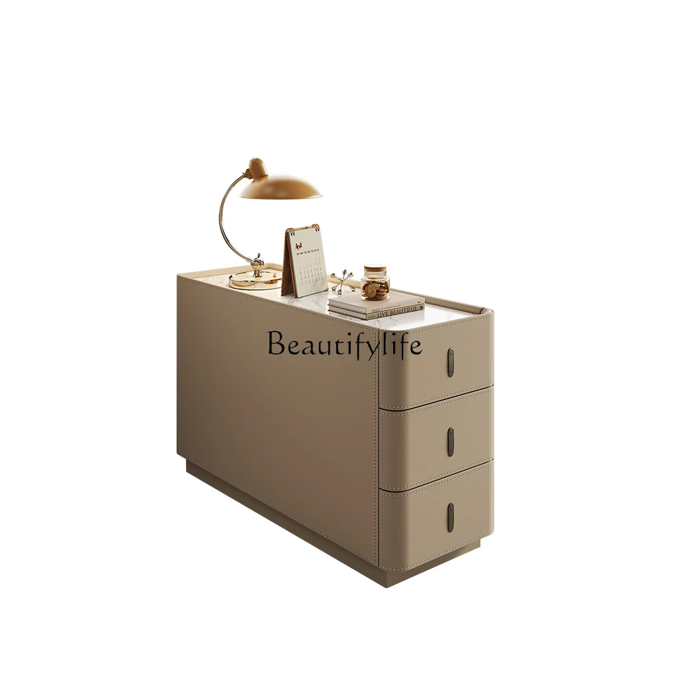 

Italian minimalist saddle leather sofa side cabinet side living room 2025 new corner light luxury high sense