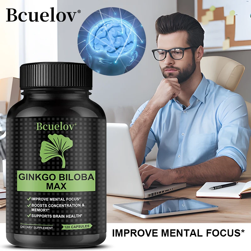 Cápsulas de Bcuelov Ginko Biloba, suplemento de salud cerebral para memoria y enfoque: mejoran la buena visión, NO GMO