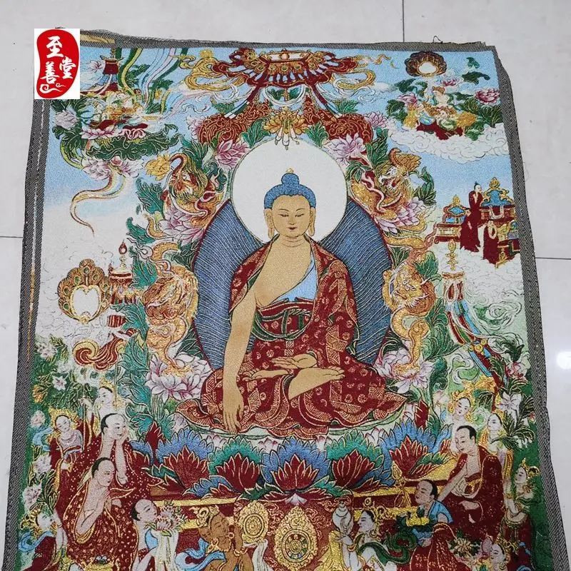 Tibet Tibetan Cloth Silk Red lotus sakyamuni buddha Thangka Tangka Embroidery Painting Embroidery Hanging Pictures