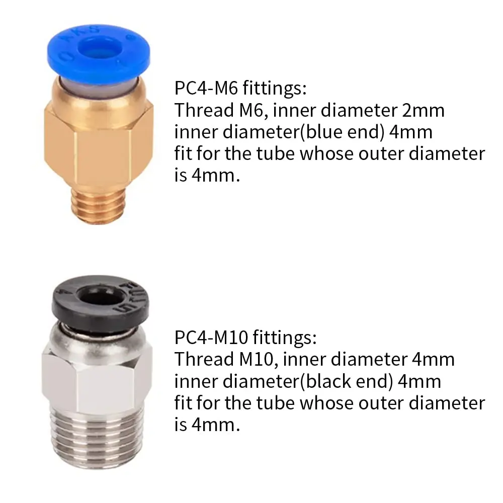 10PCS PC4-M6 M10 Pneumatic Connector Fitting for Creality Ender 3/3 Pro/3 V2 Ender 5/5 Pro/5 Plus CR-10/10S Hotend Extruder Kit