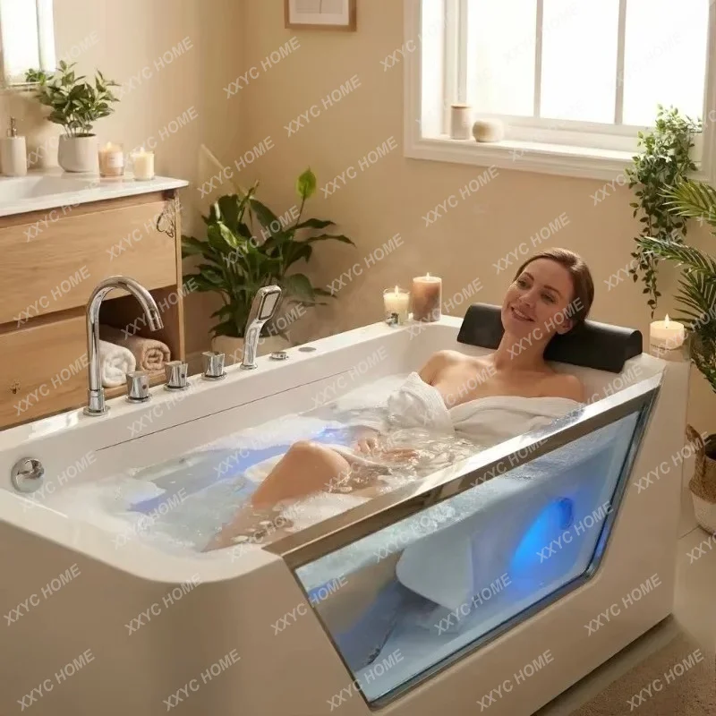 XX Whirlpool Bathtub Hydrotherapy Jetted Bathtub Glass Panel  Jets-Side Apron  Gallons White Bathroom Furniture Sets