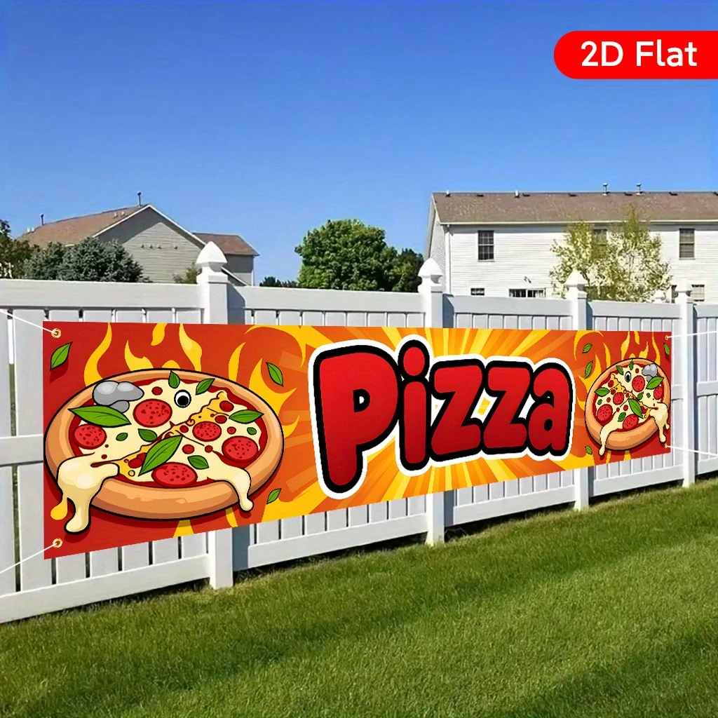 VIKAMA Pizza Fence Banner Italian Cuisine Symbol Outdoor BBQ Party Hanging Yard Sign Backyard Garden Decor Banner