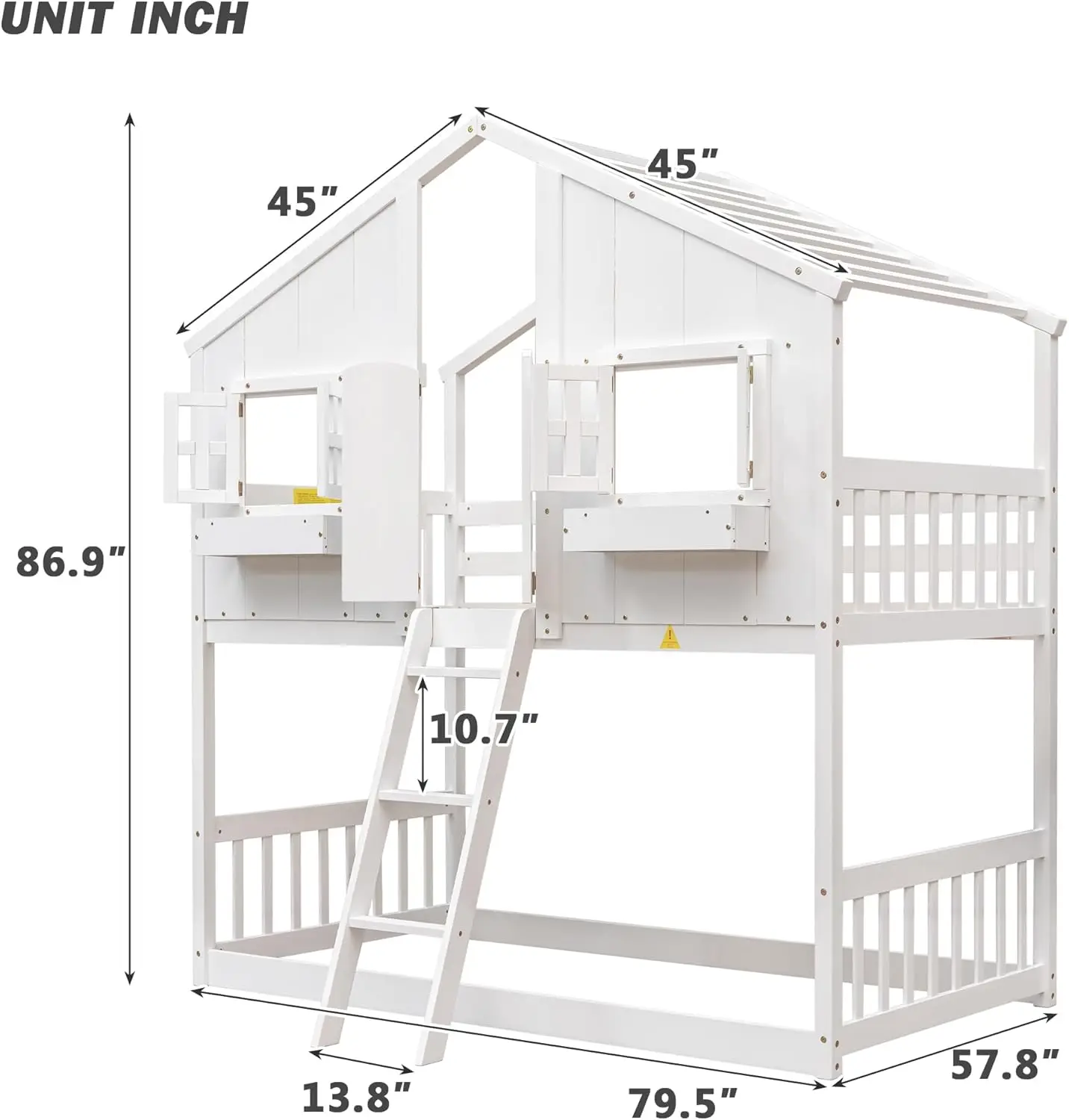 Harper & Bright Designs House Bunk Bed Twin Over Twin For Kids, Wood Bunk Beds With Roof, Windows, Window Box And Small Door,