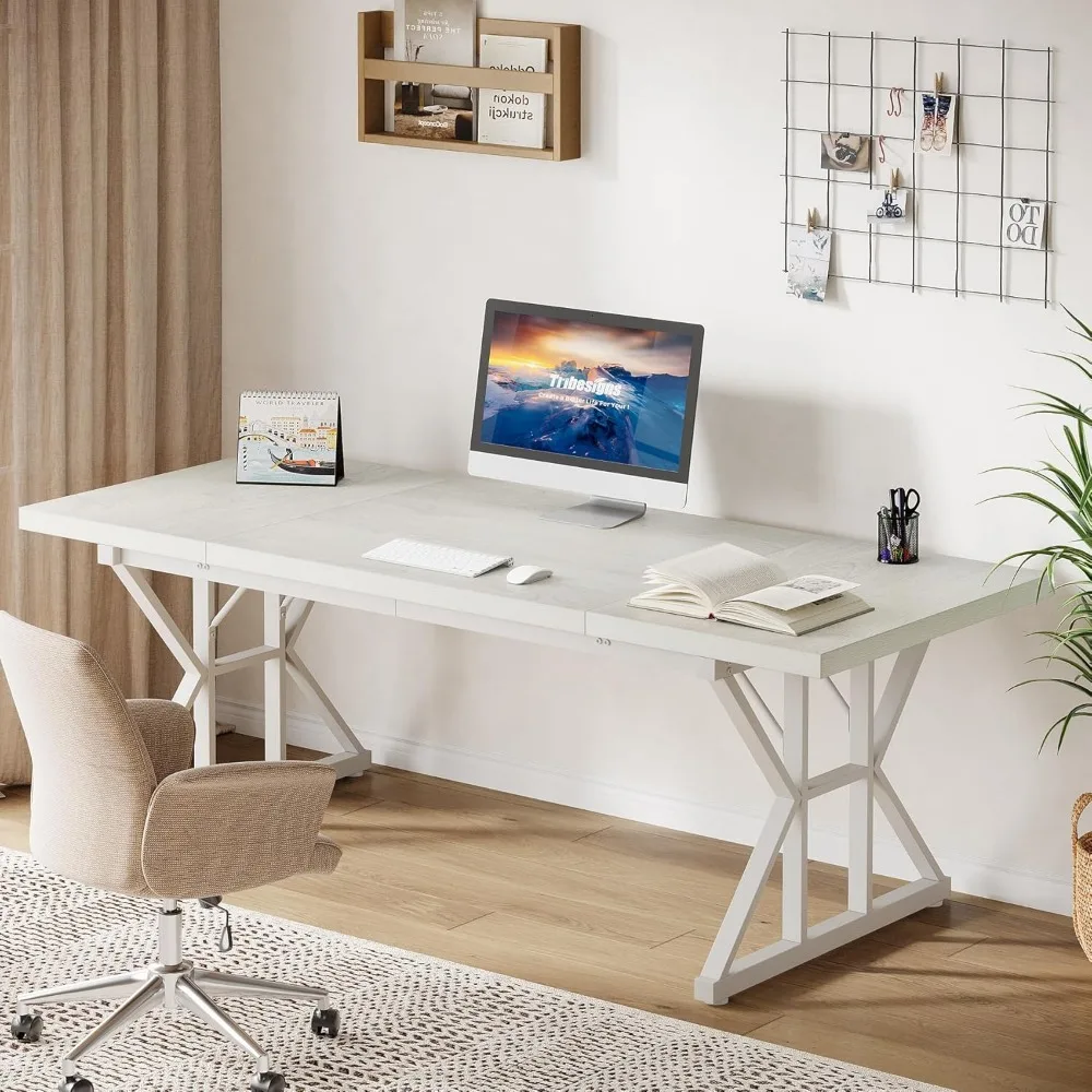 großer 70,86-Zoll-Chefschreibtisch, Home-Office-Computertisch im Industriestil, minimalistischer langer Schreibtisch für Business-Fu