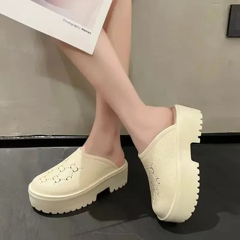 Lightweight Slides UnisexChlid Chunky Platform Slippers Thick Sole Beach Slippers Closed Toe Hollow Out Sandals Vacation Shoes