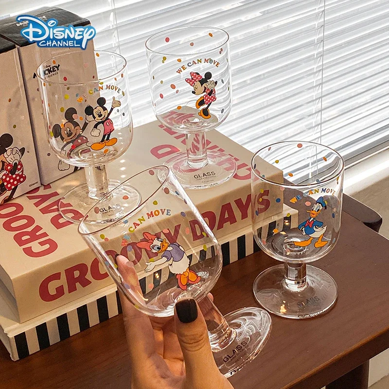 Disney Mickey Minnie Glass Mugs Goblet Kawaii Donald Daisy Duck Men Women Luxury Milk Juice Cups Home Crystal Cup Kids Water Cup