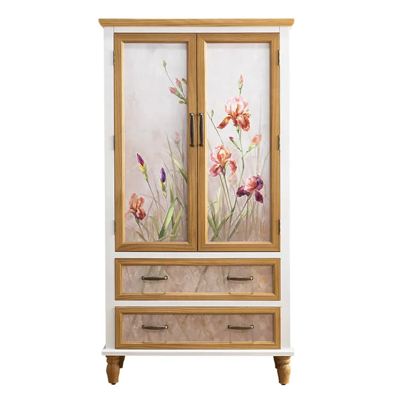 

retro entrance cabinet Solid wood wardrobe Painted foyer cabinet Multifunctional locker Shoe cabinet Art furniture