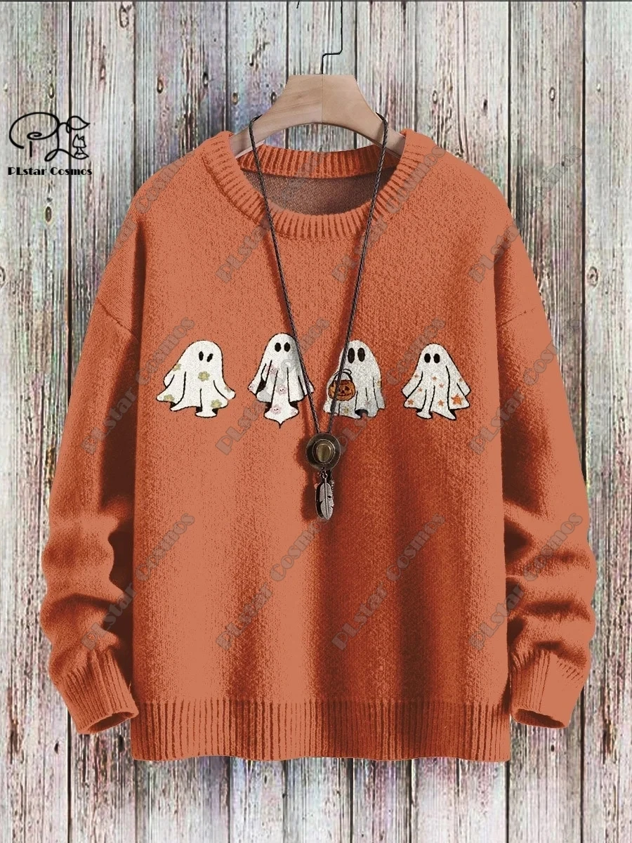 3D printed Halloween series scary ghost pattern ugly sweater street casual winter sweater warm new product W-2