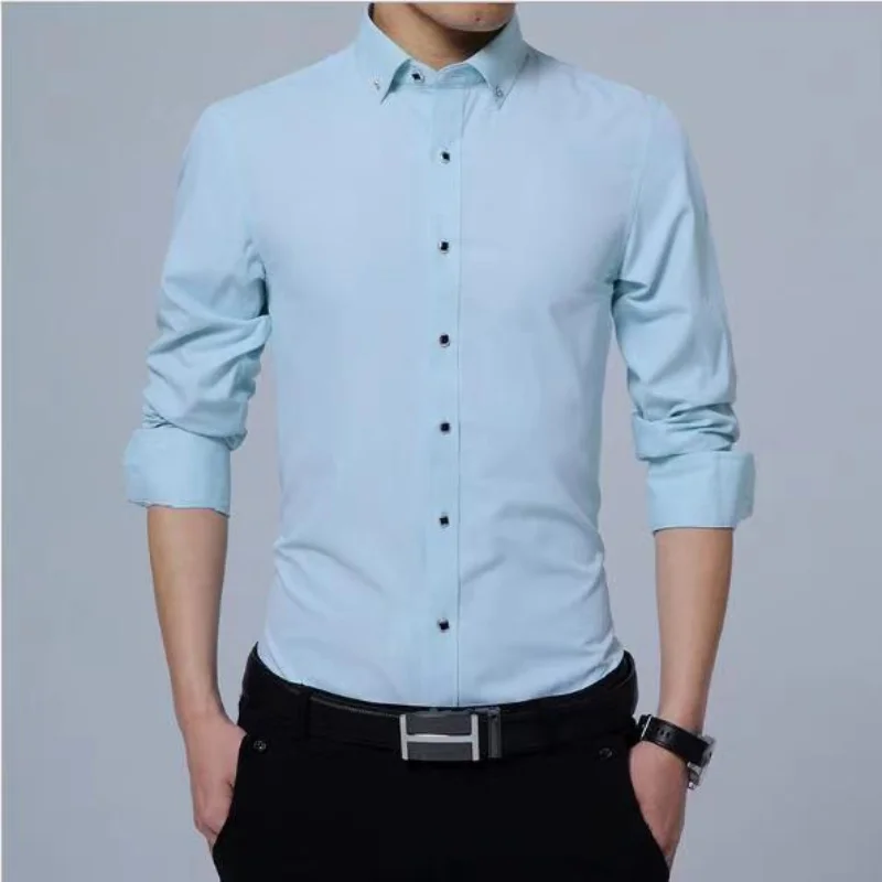 Long Sleeve Shirts for Men Spring and Autumn Korean Version Business Slim Dress White Shirt for Men Solid Color Thin Cotton