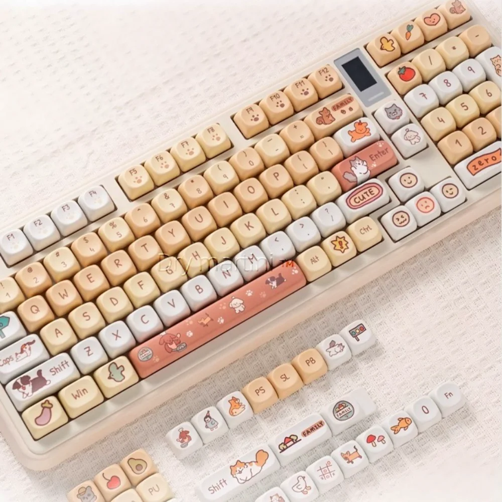 Kindergarten MOA Keycap Set PBT 132 Keys Cute Cartoon Puppy Kitten Girl for 60/84/98/108 Mechanical Keyboards