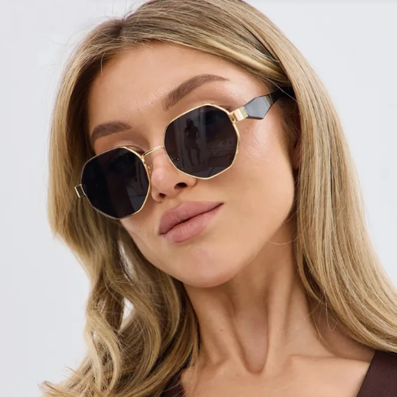 نظارات شمسية للسيارة 1/3 قطعة إطار معدني مضلع النظارات الشمسية النساء فاسق العلامة التجارية مصمم الذكور الرجعية مرآة التدرج Steampunk نظارات #3