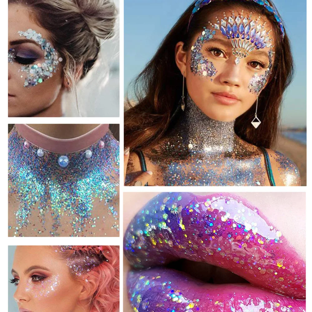 

1set 30ML Mermaid Scale Glitter Gel Face Body Glitter Eyeshadow Holographic Dichroic Stage Makeup Cross border