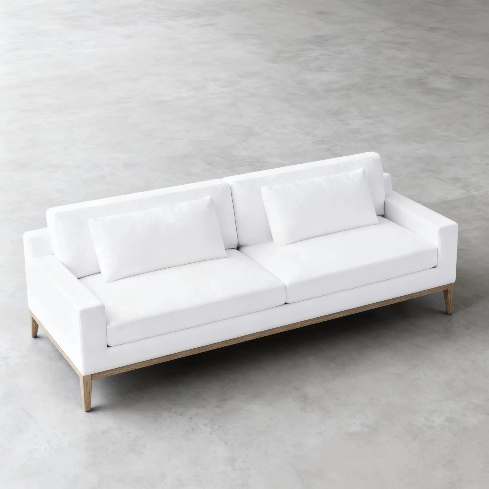 Contemporary Linen Fabric 3-Seater Sofa Arm 2-Cushion Set with Oak Base Sponge Filled Living Room Furniture