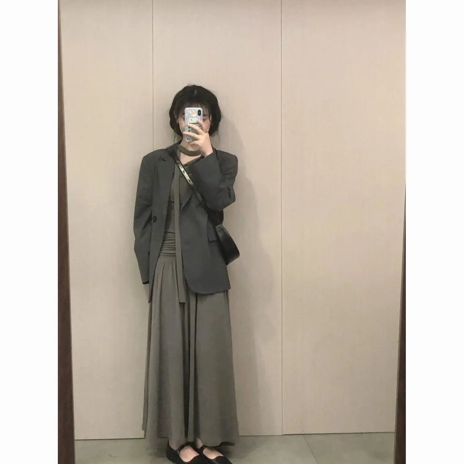 

Casual Woman Blazer Sacks Denim Patchwork Irregular Straight Stripe Contrast Red Waist Sequins Sparkling Bead High-End Wool