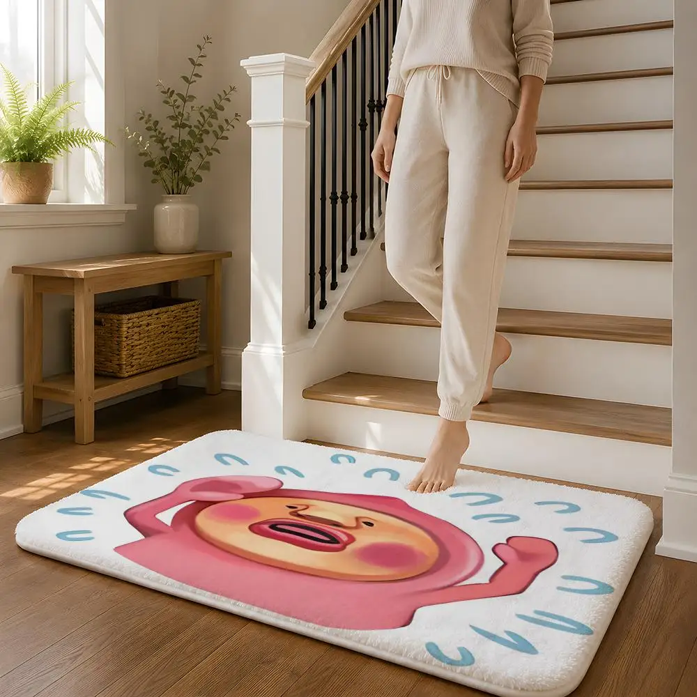 K-Kobito Z-Zukan Peach Floor Mat Flannel Rug Non Slip Absorbent Soft Washable For Entryway Hallway Bathroom Kitchen Decor