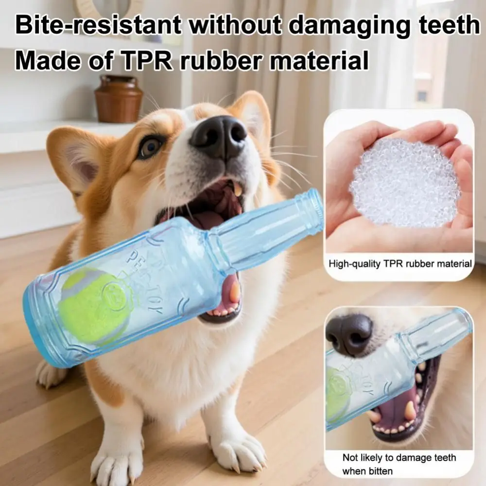 TPR Dog Chew Toy Bite-Resistant Built-in Tennis Ball Squeaky Dog Toy Beer Bottle Shape Floating Design Interactive Dog Toy