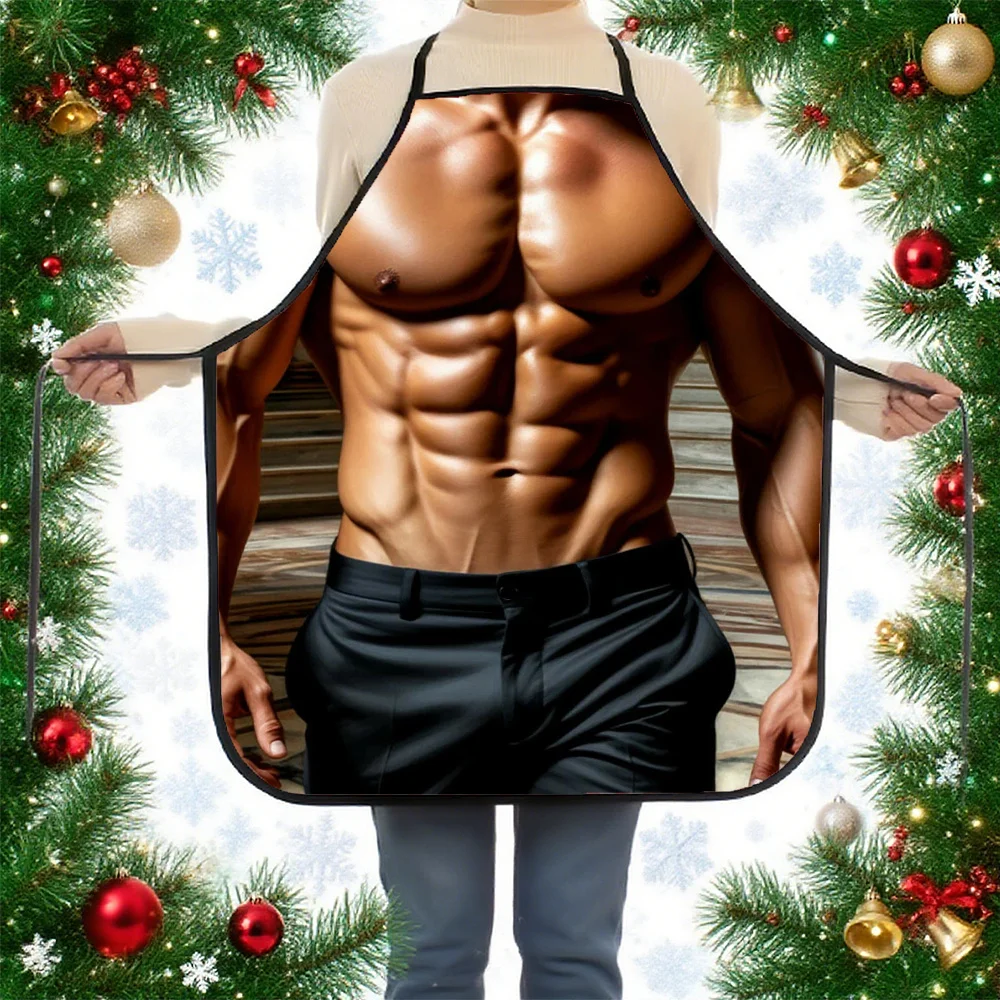 1pc Muscle Man Character Pattern Apron, Suitable for Home Use, 2D Flat Printing Cooking Apron, Unisex Practical Creative Apron,