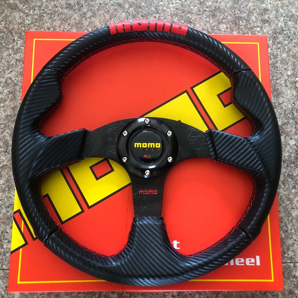 

Flat JDM Universal 350MM Racing Drift MOMO Steering Wheel Car Carbon Leather JDM Steering Wheel Volantes For VW HONDA TOYOTA BMW