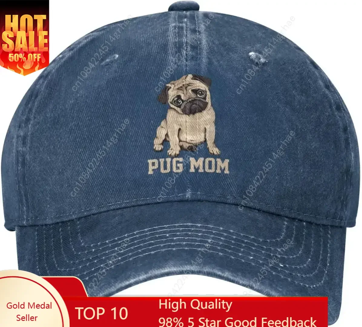 

Pug Mom Dog Womens Denim Baseball Cap Mom Trucker Hat Cap for Women Unisex