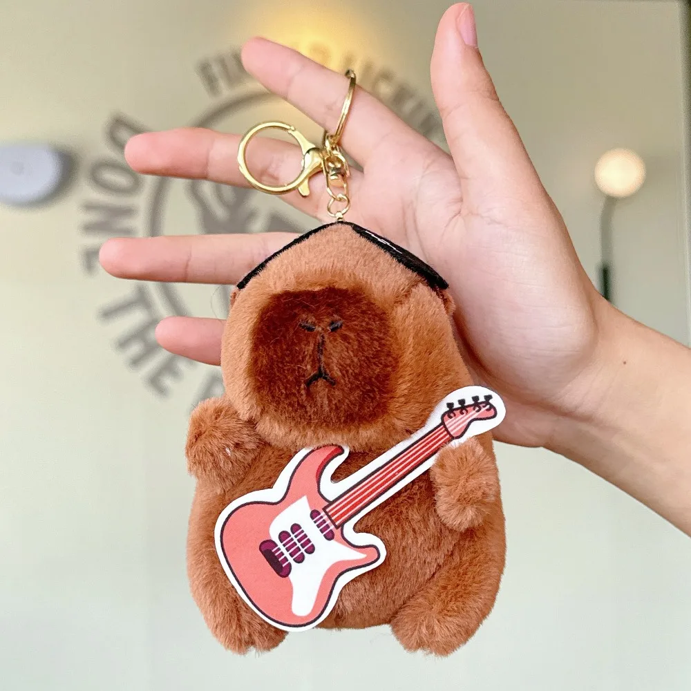 Plush Doll Guitar Capybara Plush Pendant Creative Keyring Plush Capybara Keychain Cute Funny Rock Capybara Plushie Doll