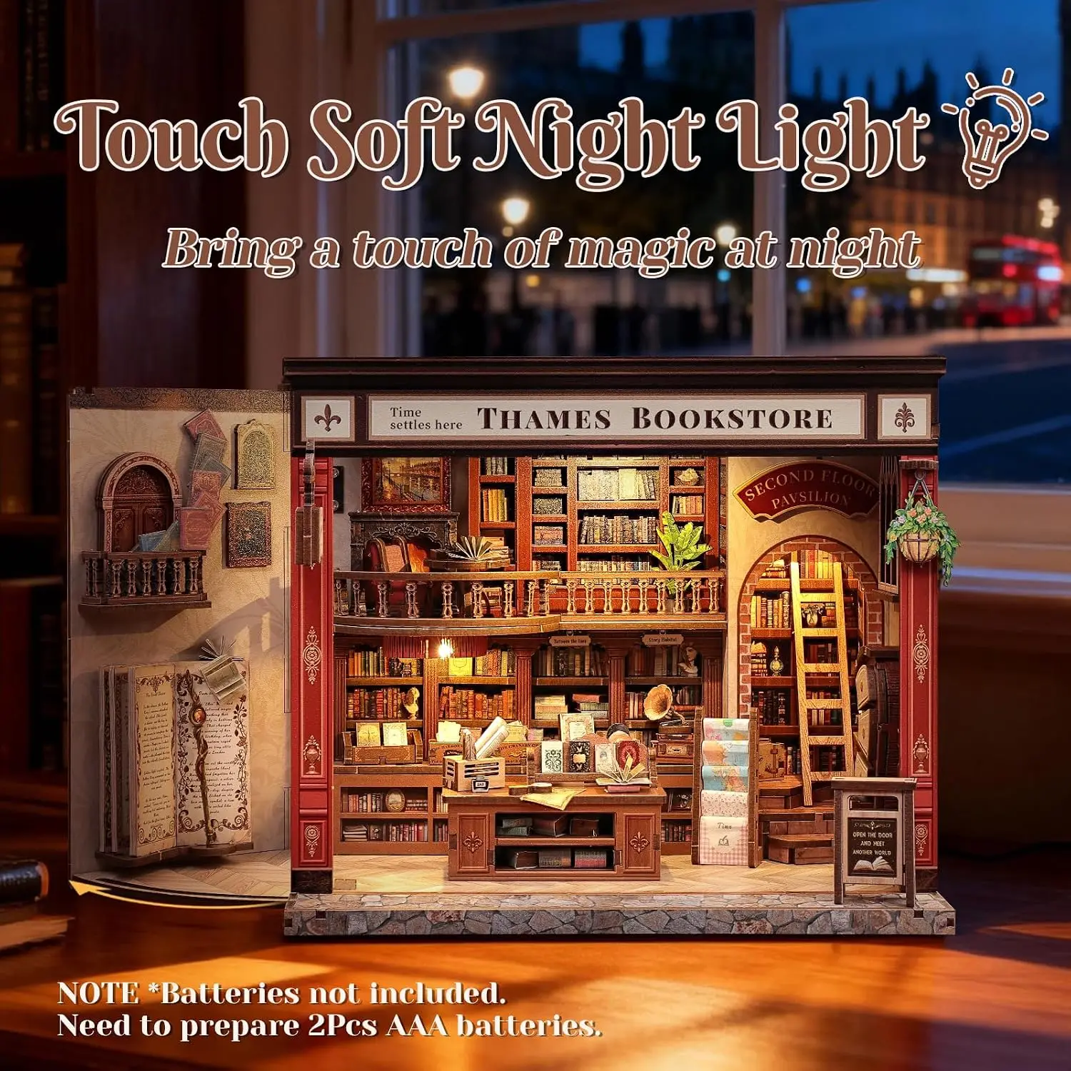 DIY Book Nook Kit, 3D Puzzle Creative British Library Bookend | Magic Bookshop Miniature Kit with LED & Dust Cover, Craft Gifts