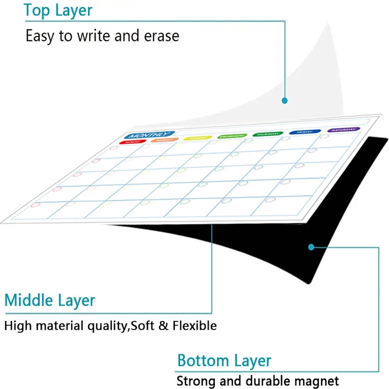 تقويم الثلاجة المغناطيسي A3، مخطط شهري أسبوعي، تقويم السبورة البيضاء، لوحة رسائل ملصق الثلاجة القابلة للكتابة #1