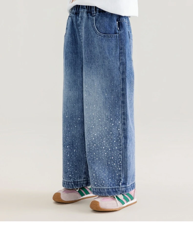 Spring and Autumn New Jeans Baby Cartoon Graffiti Casual Small and Medium Sized Loose Straight Tube Loose Pants