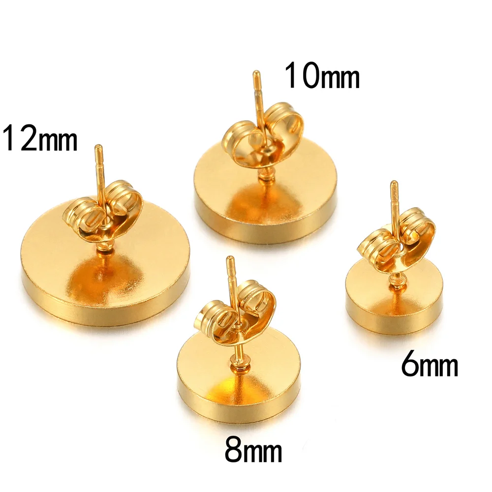 20Pcs/Lot Gold Stainless Steel Blank Post Earring Studs Base Pins with Earrings Plug Findings Ear Back for DIY Jewelry Making