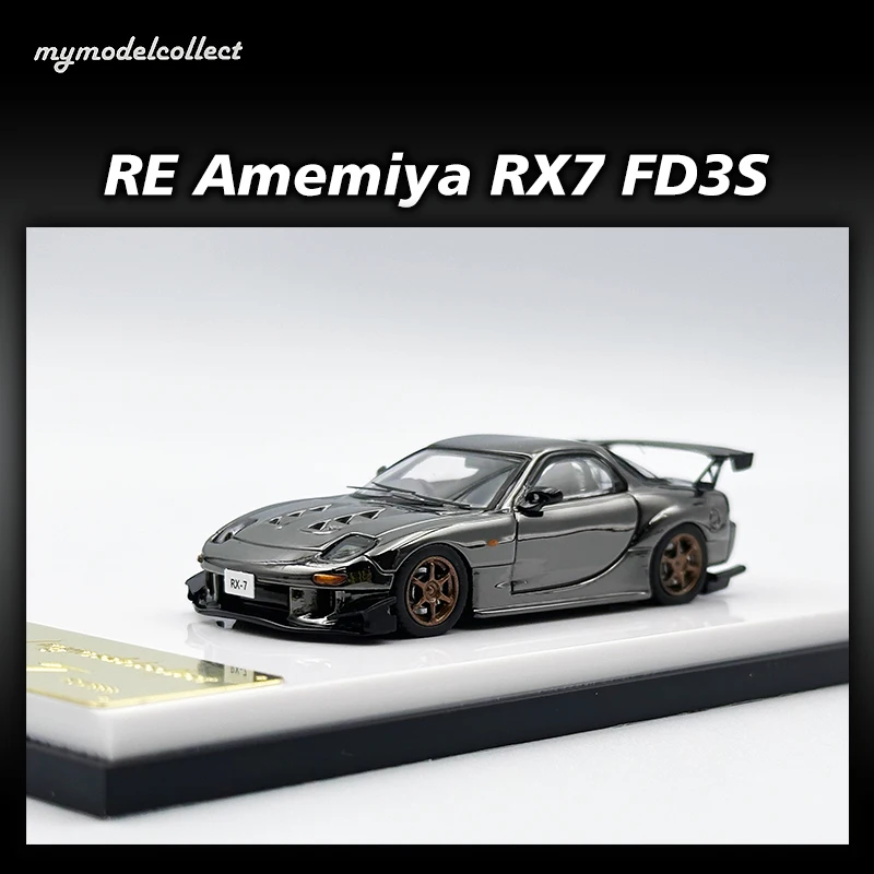 MC In Stock 1:64 RE Amemiya RX7 FD3S Chrome Grey Diecast Car Model Collection Toys