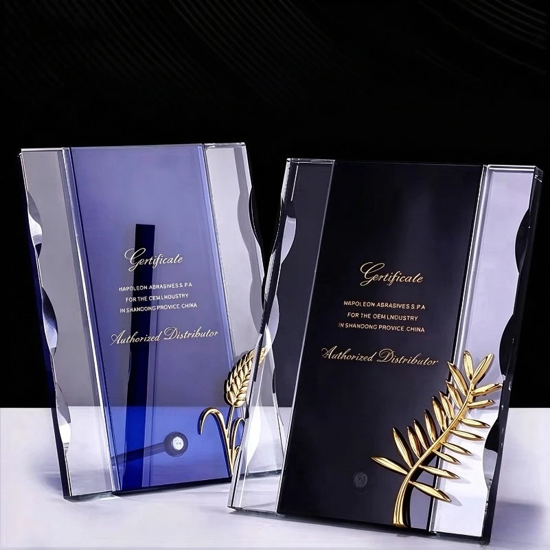 Custom Crystal Trophy Medal Honor Plaque Dealer Authorization Plate Souvenir Award Certificate