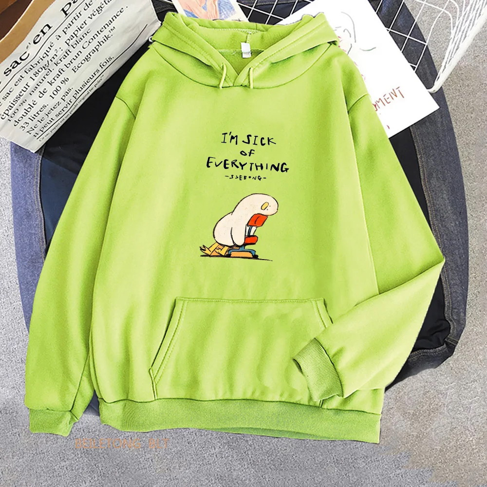 

Duck I'm Sick of Everything Hoodies Long Sleeve Cartoon Graphic Sweatshirt with Hooded Casual Sudadera Mujer Women/Men Clothing