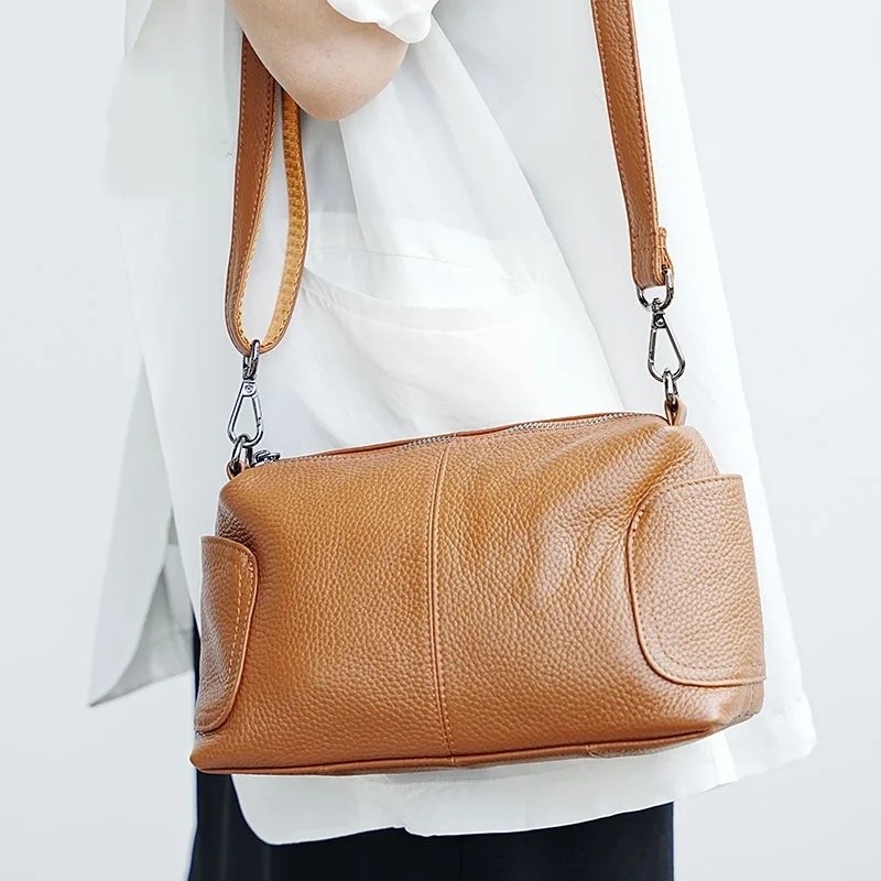 

Women's Casual Crossbody Bag Female Genuine Leather Shoulder Handbags Retro Double Straps Design Mom Pillow Messenger Bag Gift