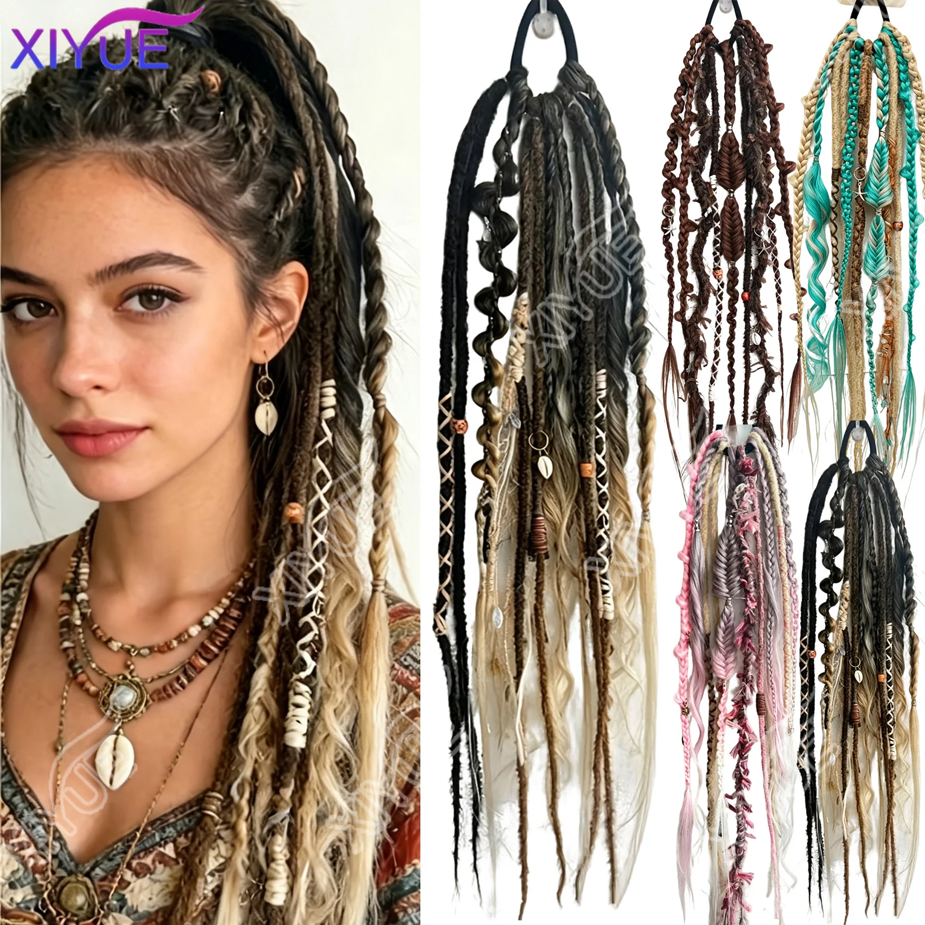 

synthetic Women's Braided Wigs Ponytail Boho with Hair Tie Braided Ponytail Extension DIY Dread Ponytail Extensions Elastic