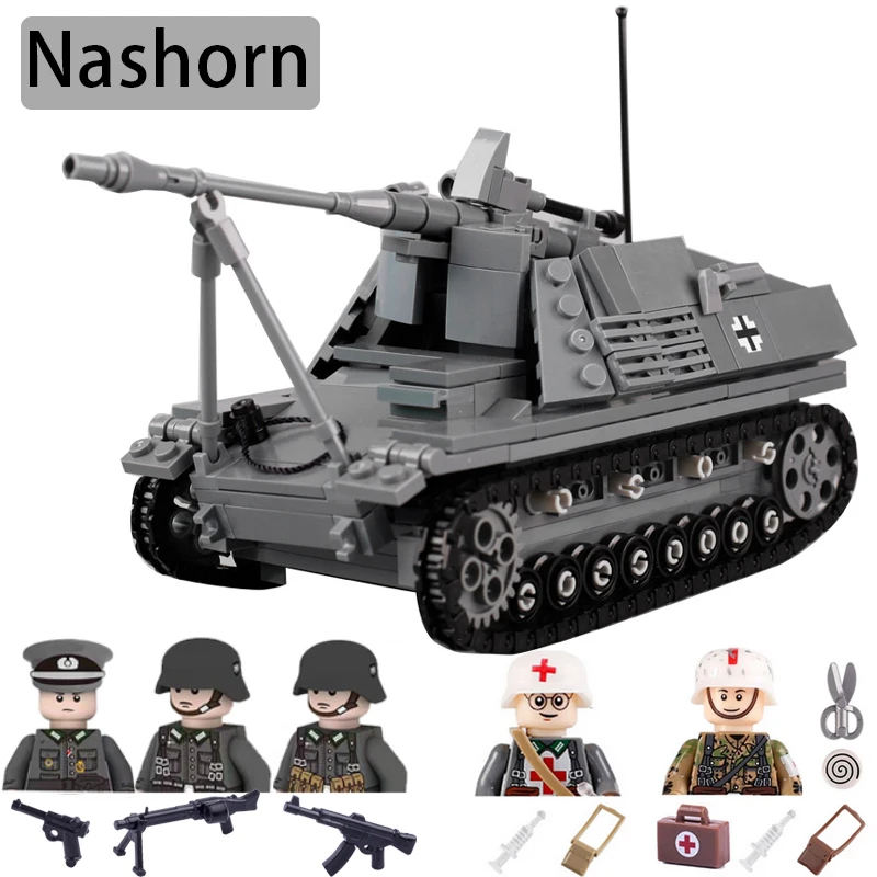 Military Series Main Battle Tank Building Blocks WW2 German Sd.Kfz.164 Nashorn Tank Army Soldier Weapon Bricks Kids Toys Gifts