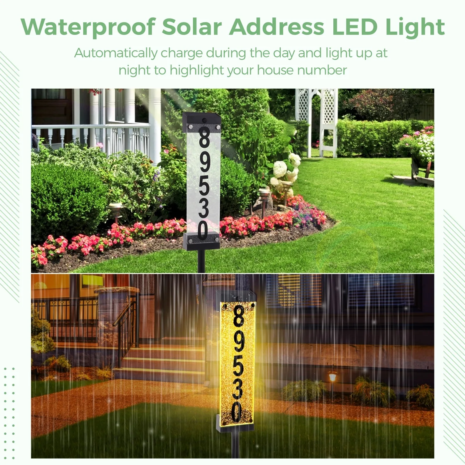 Waterproof Solar Powered Address Light Solar House Number LED Remote Control Solar Address Sign 9 Light Modes Outdoor Plaque