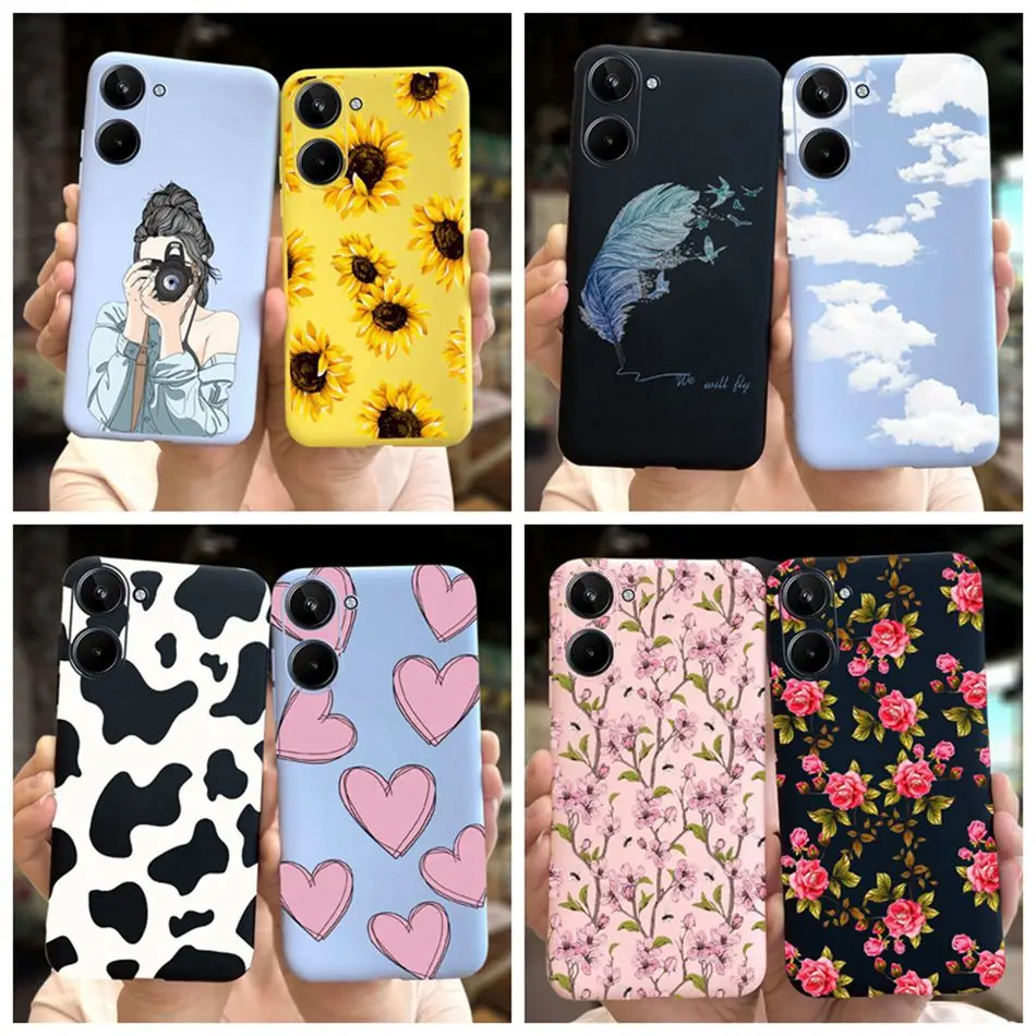 Für Realme 10 2022 Mode Mädchen Sonnenblumen Gelb Telefon Fall Für Realme 10 RMX 3630 4G Candy Farbe Weiche Silikon TPU Fällen