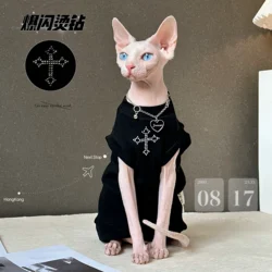 Devon Rex Cat Clothes Sparkling Diamond Studded Black Cat Vest for Summer Hairless Cat Clothes Sphynx Cat Clothes