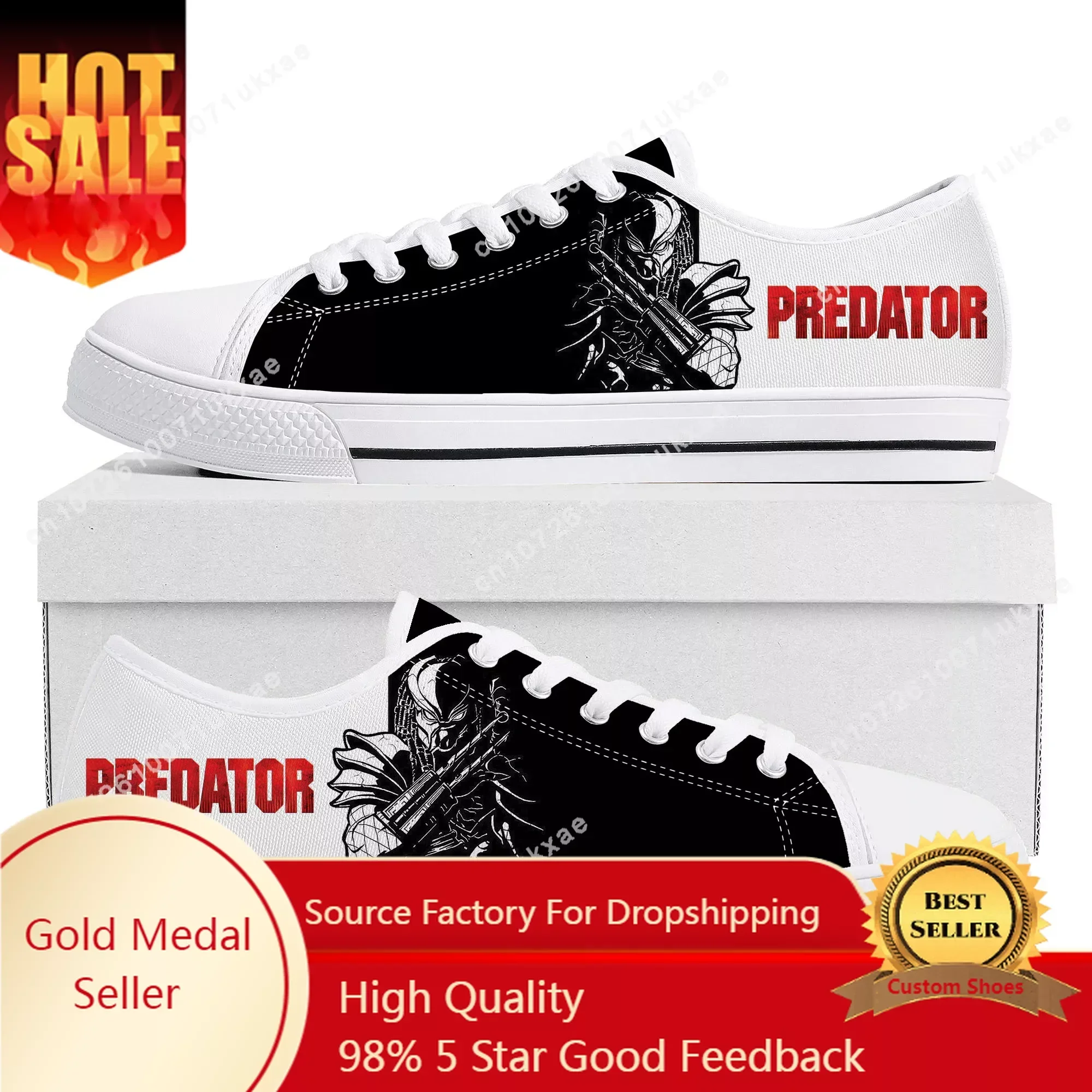 The Predator Alien Movie Low Top Sneakers Mens Womens Teenager Canvas High Quality Sneaker Casual Custom Made Shoes DIY Shoe