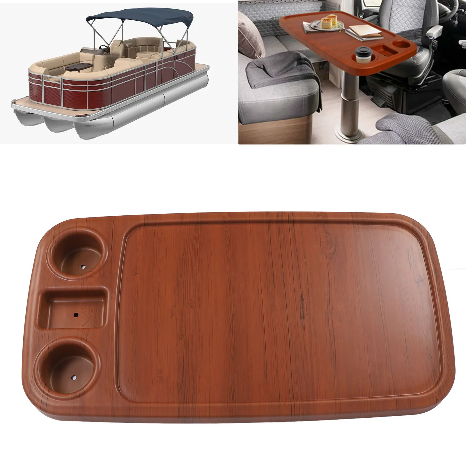 سطح طاولة RV مع 2 حامل أكواب 34.25 × 18.31 بوصة لوحة طاولة مستطيلة من الخشب والحبوب لمركبة تخييم اليخوت البحرية #2