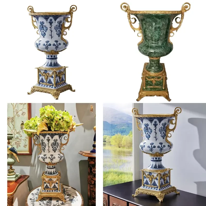 Brass Craft Marble Ornaments Ceramic Flower Vases Interior Accessories Noble Home Decor Items