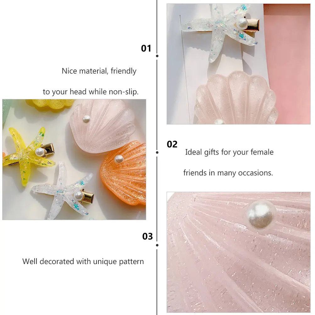 

4 pcs Hairpins Hairpin Set Pink Plastic Non Slip Girls Accessories Beach Daily Wear Hair Clips Sea Star Hairpins Tools