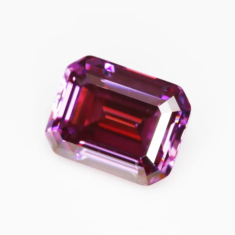 Colored Moissanite Gemstone Purple Red Emerald Cut 1.0-3.0ct VVS1 Certified Moissanite Lab Diamond with GRA Certificate