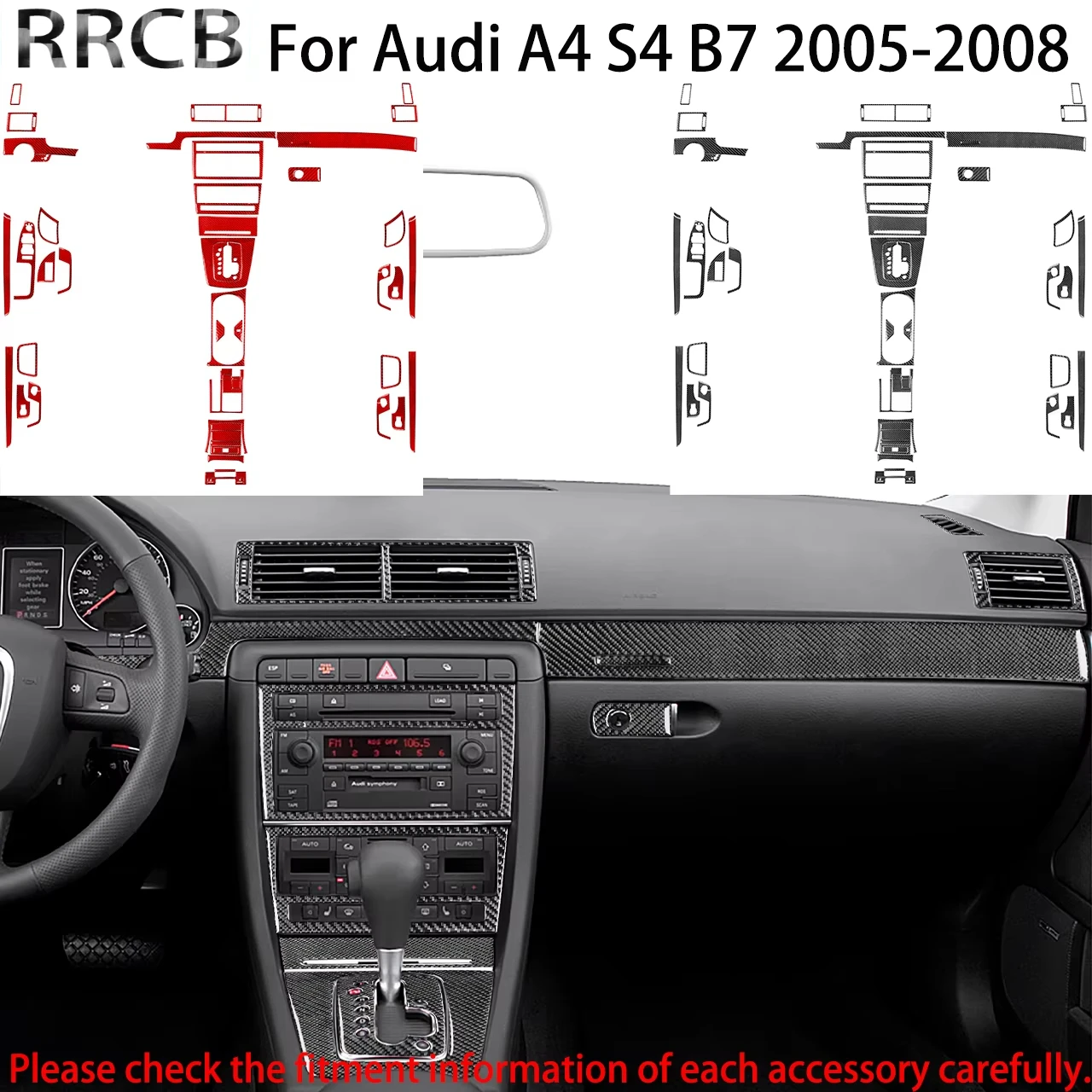 

For Audi A4 S4 B7 2005-2008 Carbon Fiber Gear Shift Center Console Dashboard Window Lift Interior Car Accessories Cover Stickers