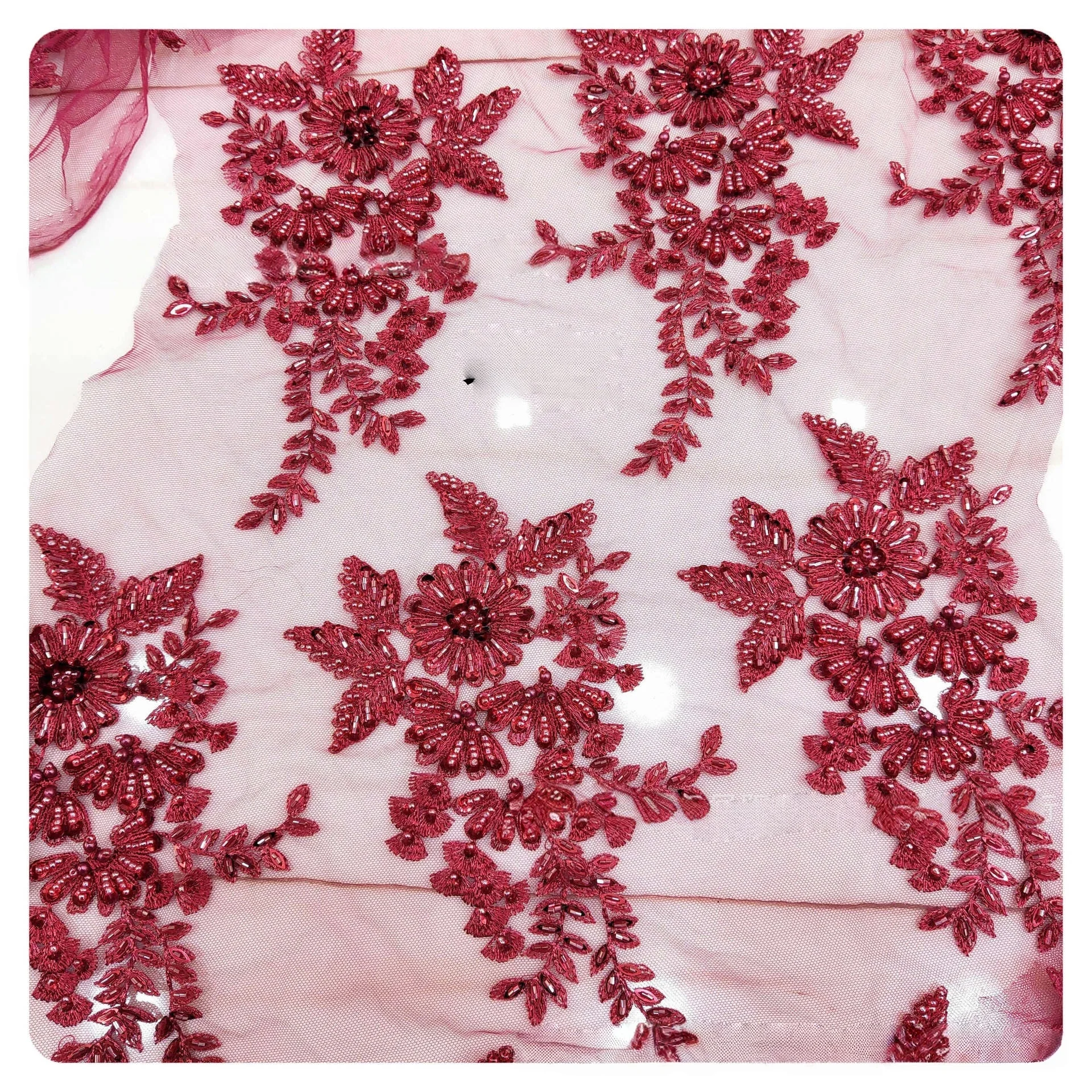 DIY Luxury Apparel Embellishment Hand Beaded Material Embroidered Lace Bridal Trim Pattern Matched Appliqued Fabric