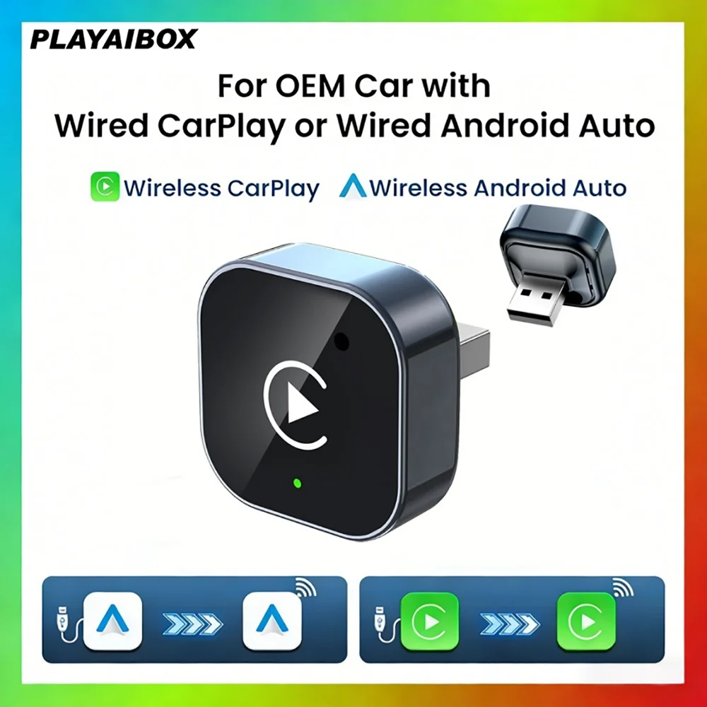 

PLAYAIBOX 2026 2-в-1 Беспроводной адаптер CarPlay и Android Auto, AI Smart Box, интеллектуальные системы Plug and Play для автомобилей с проводным CarPlay