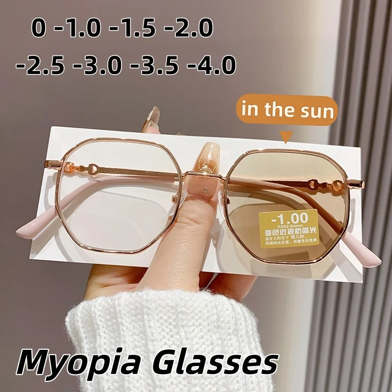 

New Fashionable Photochromic Myopia Glasses Unisex Square Frame High Definition Anti-Blue Light Eyewear Diopter 0 To -4.0
