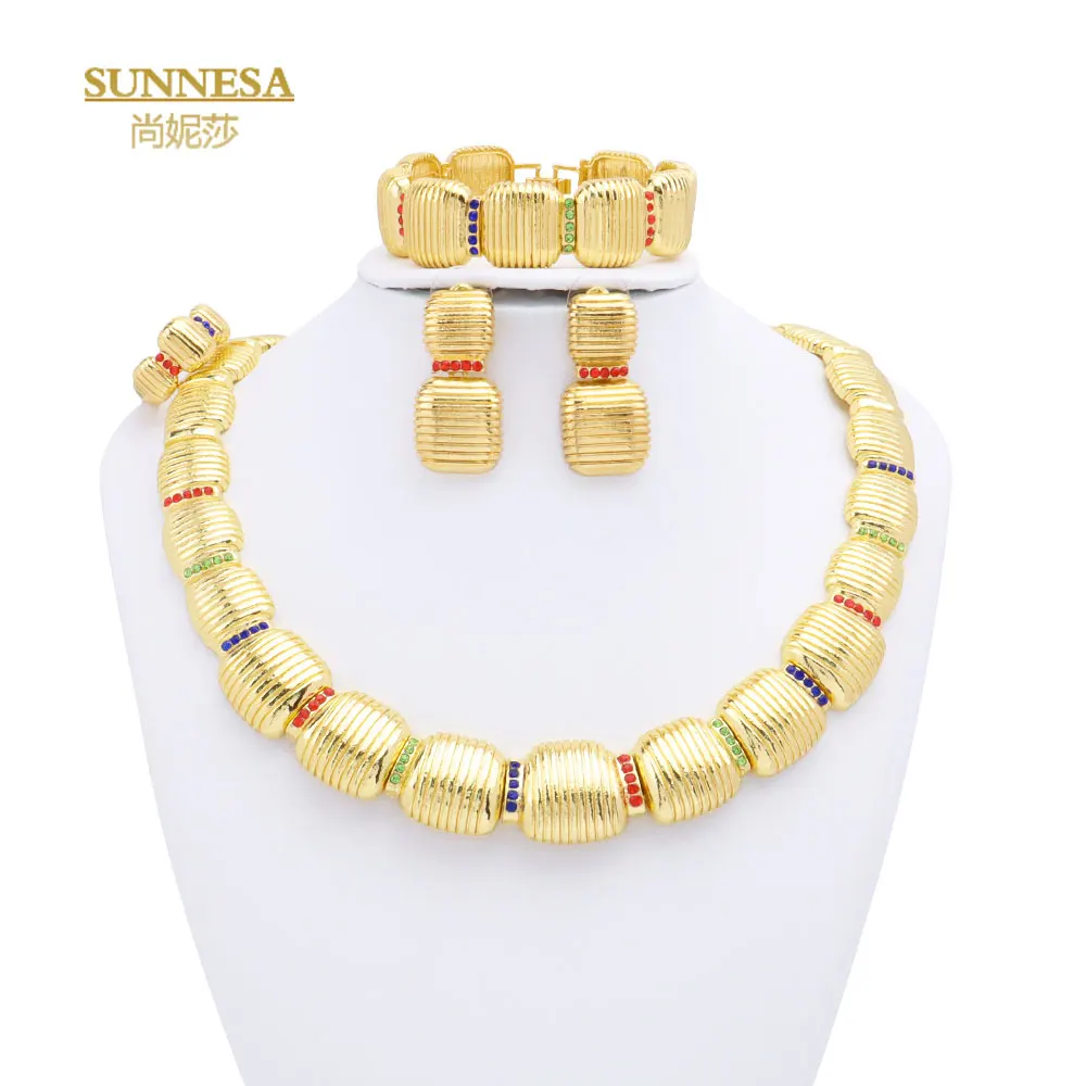 

SUNNESA Fashion Luxury Bamboo Knot Africa Jewelry Sets For Women Wedding Party Colored Zirconia Dubai Bridal Jewellery